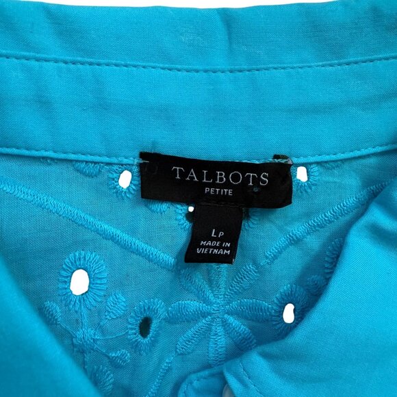 Talbots Long Sleeves Eyelet Boyfriend Button Front Shirt Top Womens LP Blue - Picture 3 of 8